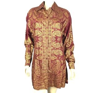 Vintage "Shopping With‎ Anthony" Paisley Button-Up Shirt Designer Rayon Size M